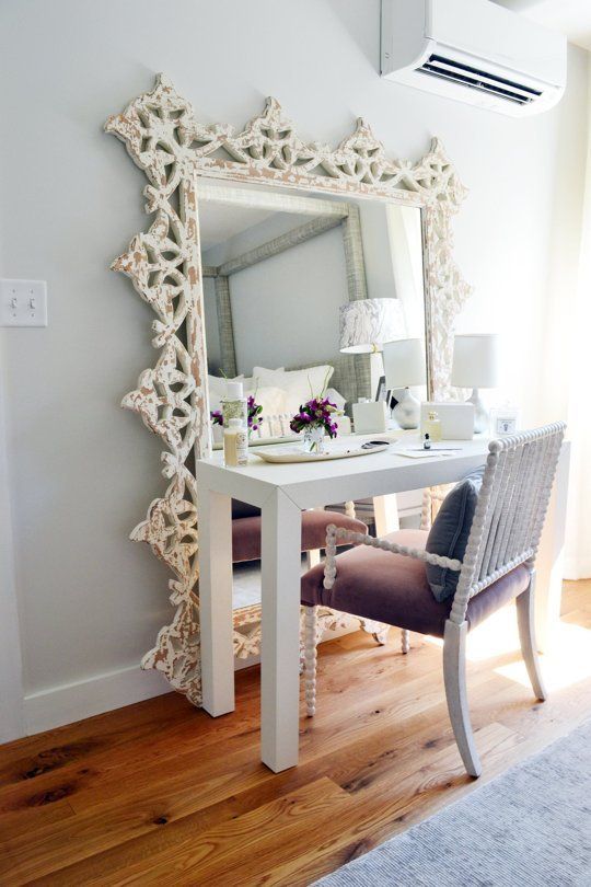 Turn a floor mirror and a desk into a vanity // 7 Ideas to Steal from the Boston Magazine Design Home