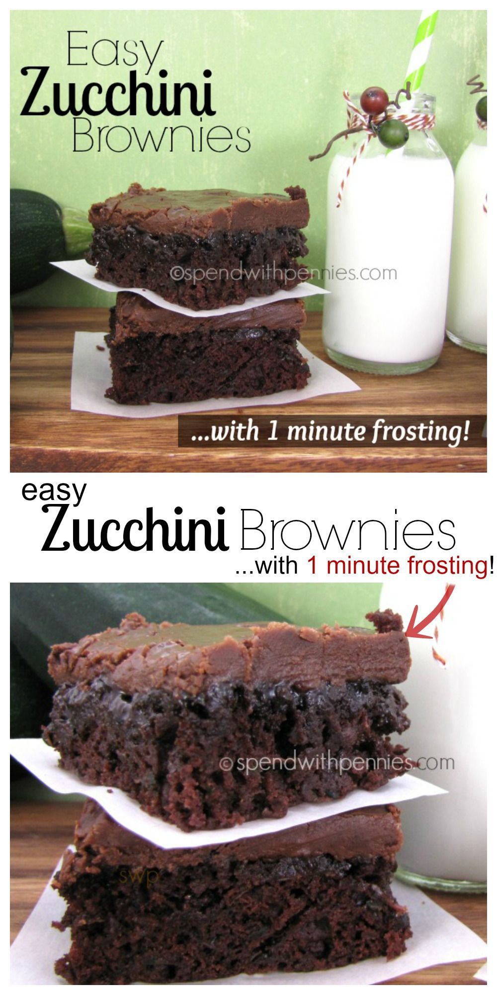 Zucchini Brownies with 1 Minute Frosting!Easy Zucchini Brownies with 1 minute Frosting!  These are quick and amazing to make…