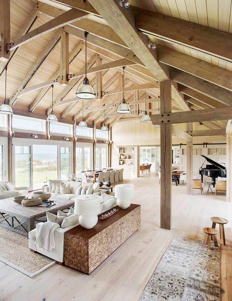 Barn House Vaulted Ceilings Living Room: a beach barn house on Martha’s Vineyard by Hutker Architects and Liz Stiving-Nichols of