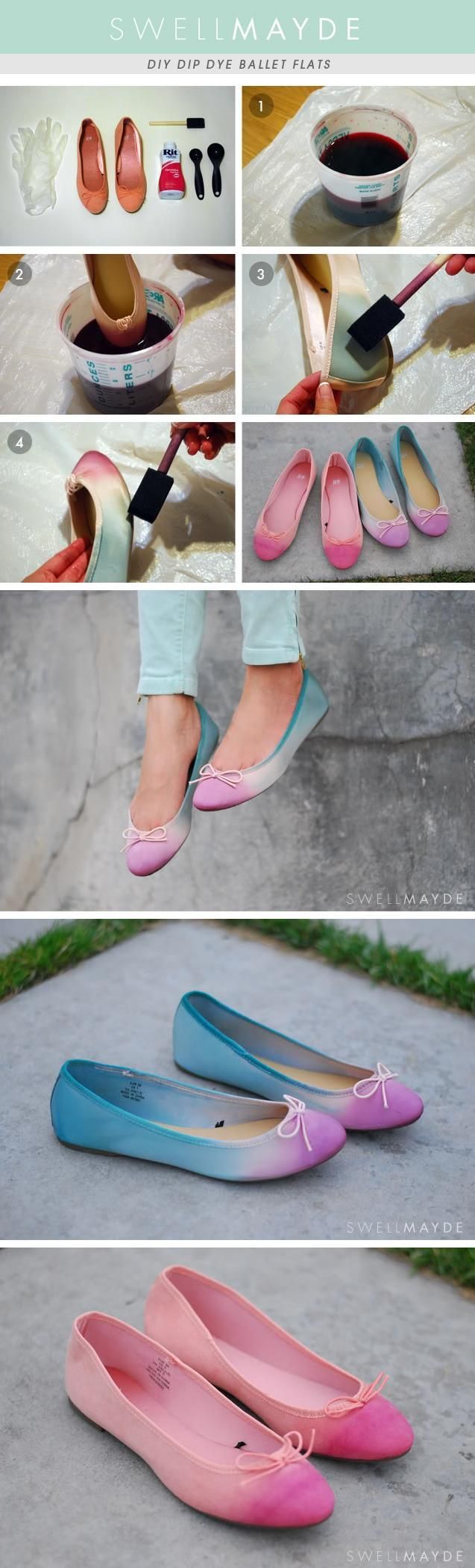 DIY Dip Dye Ombre Ballet Flats… maybe do some old ballet flats in a galaxy print