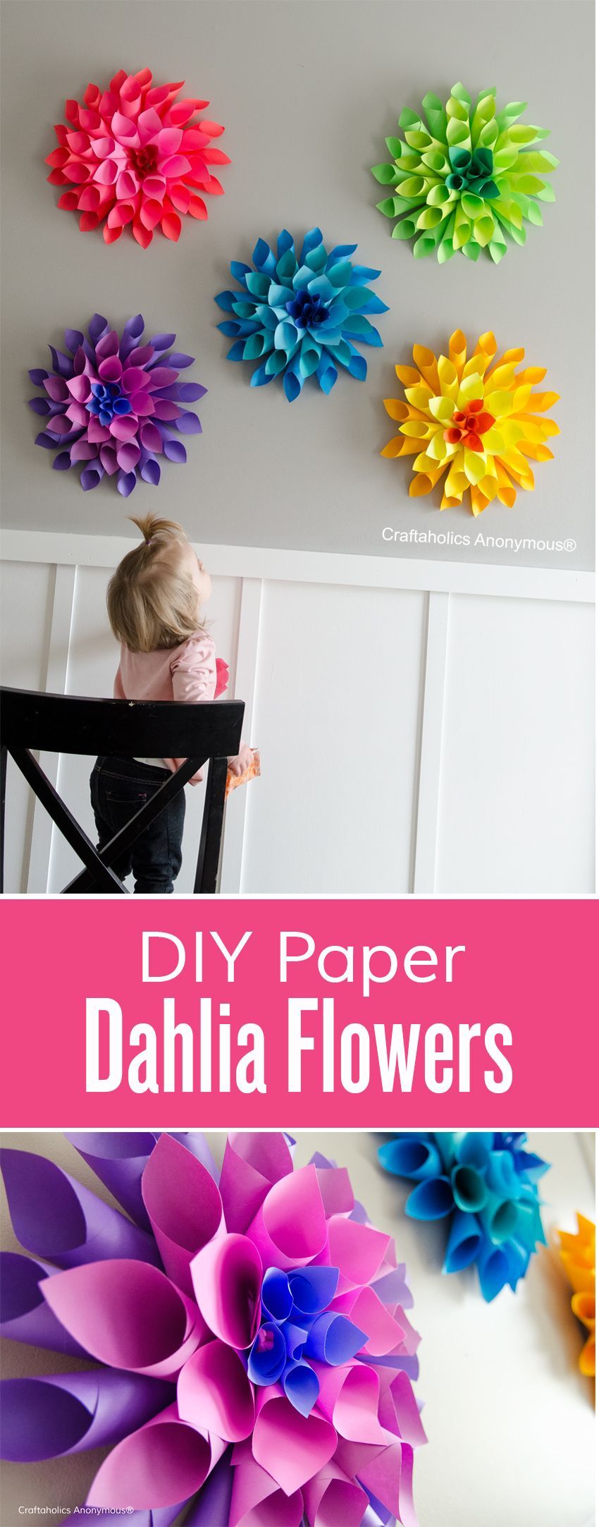 DIY Paper Dahlia flowers tutorial || Love the rainbow of colors! Perfect for Spring or Easter.