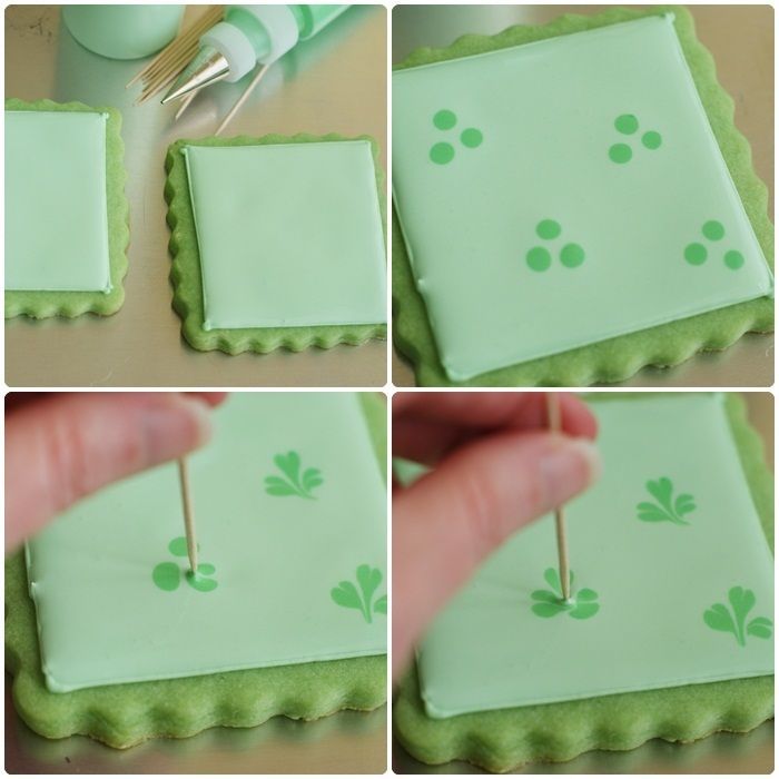 For the other cookies, I had this “great” idea to make shamrocks from dots.  In reality, they look more like flat leaf parsley or
