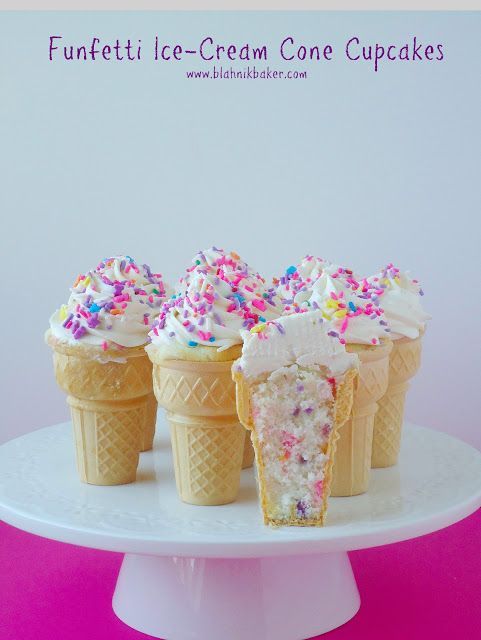 Funfetti Ice-Cream Cone Cupcakes.  I used to have these all of the time when I was younger! Sooo good!