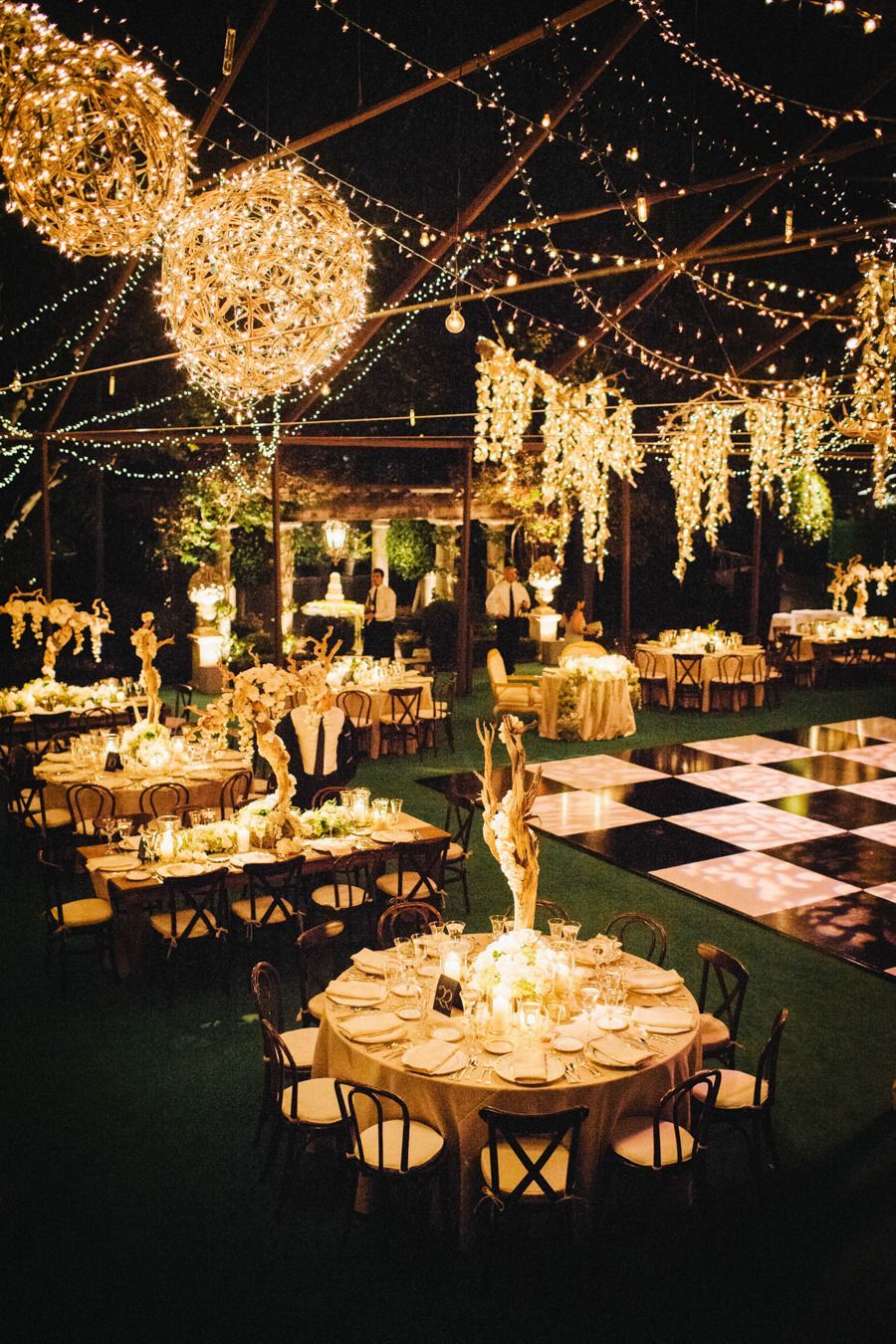 Gorgeous Event Lighting. Love the balls of string lights! Perfect for a glam or gatsby wedding theme.