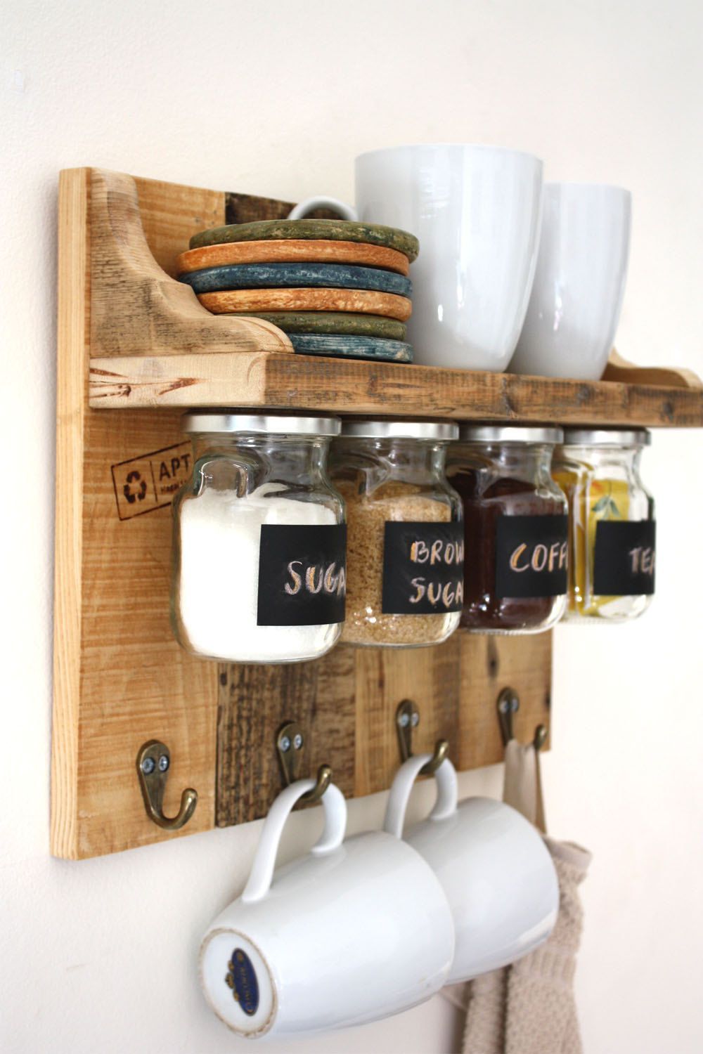 Gorgeous spices or coffee shelf with hanging jars by APT8ecodesign