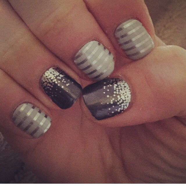 Gray & silver horizontal pinstripe plus midnight celebration Jamberry