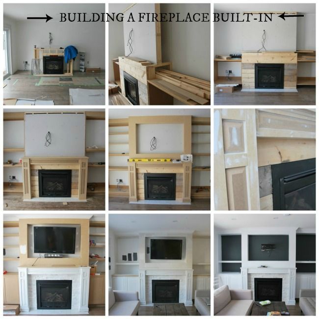 How to build a beautiful fireplace built ins with shelving, cupboards, mantle, and recessed spot for the TV! – via the sweetest