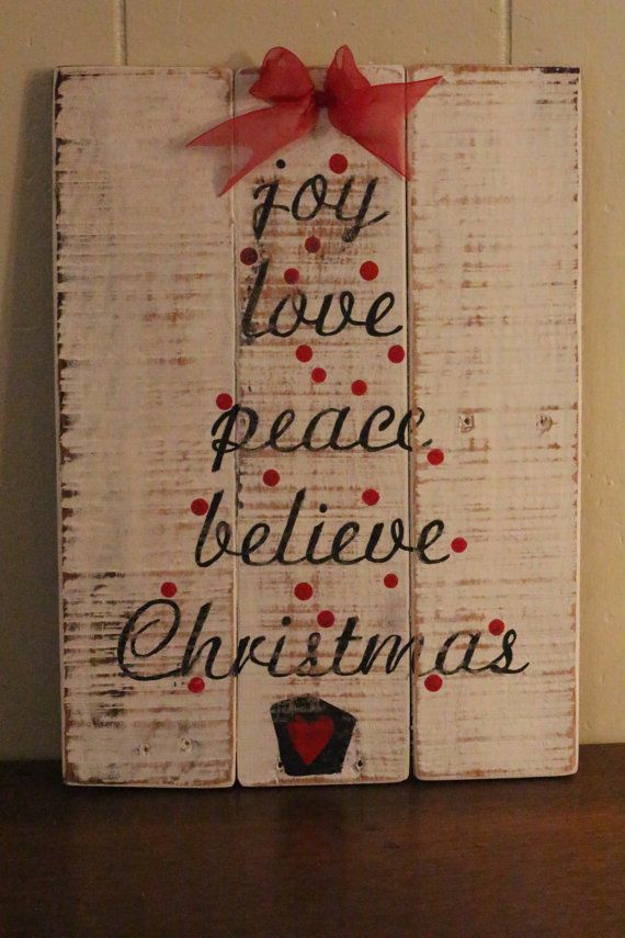 Joy, love, peace, believe, Christmas, pallet sign, recycled wood, wall decor, distressed, winter decor, Christmas decor, cottage