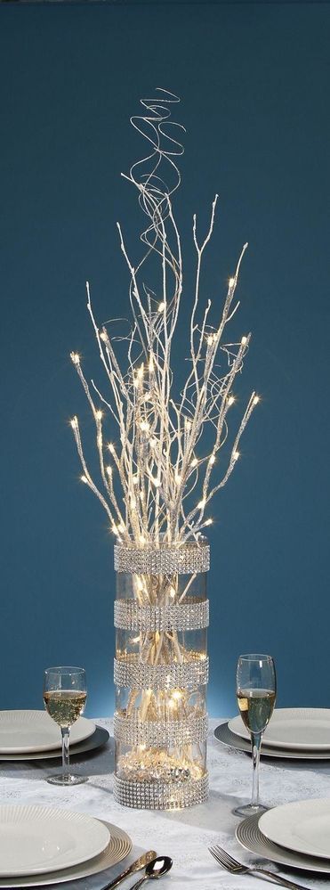 Light for centerpiece ideas…..27 Inch Silver Glitter Branch with 20 Warm White LED Lights – Battery Operated