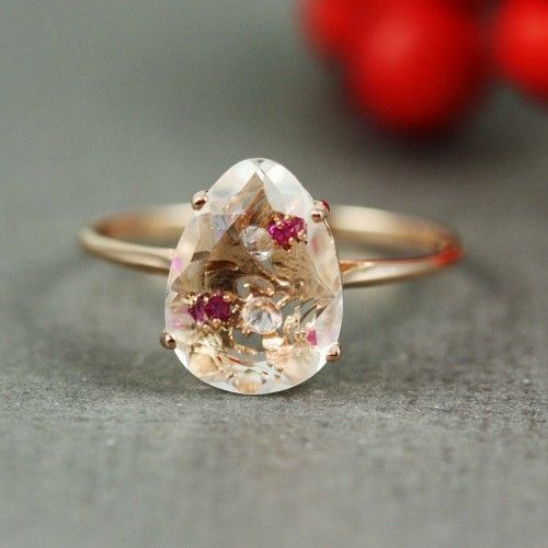 Pink Gold White Quartz Ruby White CZ Oval Ring | tooriginal – Jewelry on ArtFire