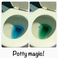Potty training idea – put blue food coloring in the water when they pee it turns green. Potty magic! My little girl thought this