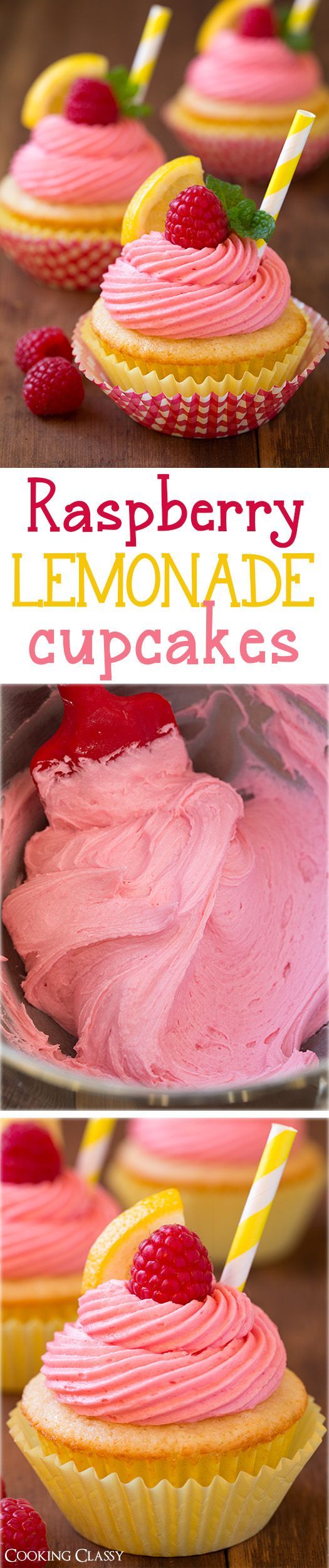 Raspberry Lemonade Cupcakes – fresh lemon cupcakes and fresh raspberry buttercream frosting. Summery deliciousness! Love these!