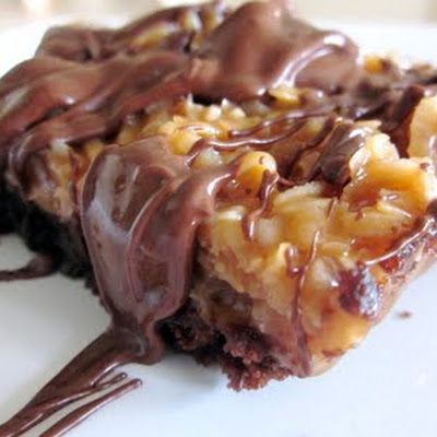 Samoa Brownies. super easy. uses a box mix, (2) pkgs of carmels, coconut, milk and choc chips.