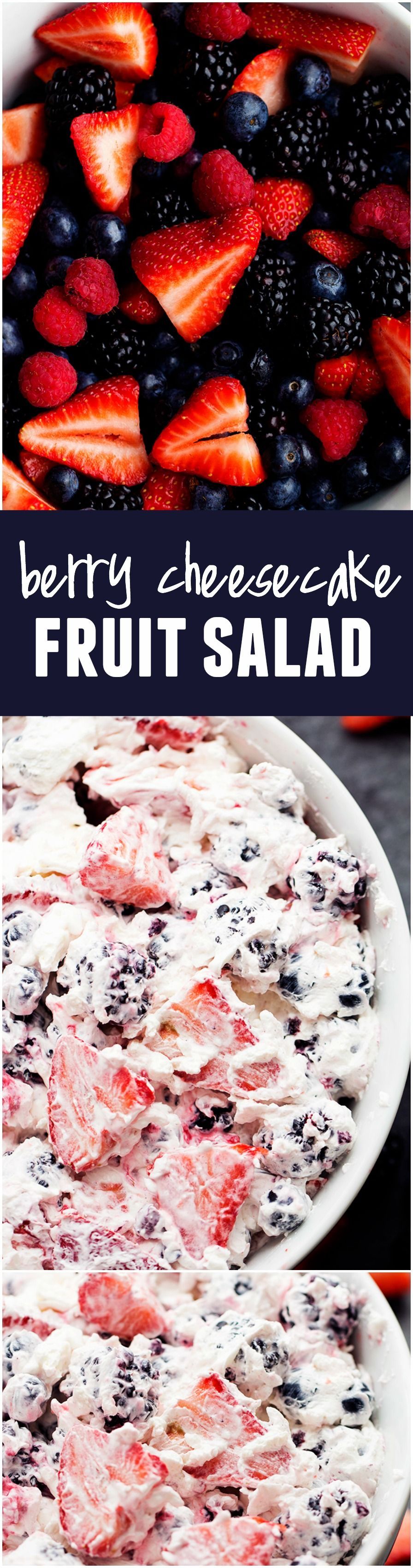 This Berry Cheesecake Salad is AMAZING!! A creamy cheesecake fruit fluff mixed with fresh berries!! This will be the biggest hit!