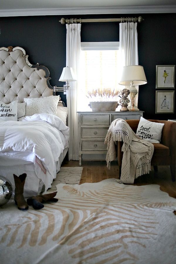 Tufted bed | rustic glam bedroom