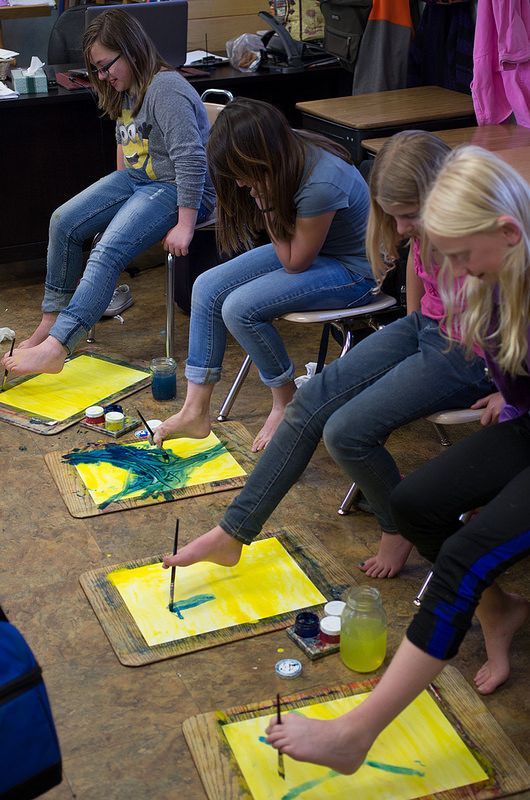 5th Grade: Painting; Painting with your feet; Heracles and The Stymphalian Birds