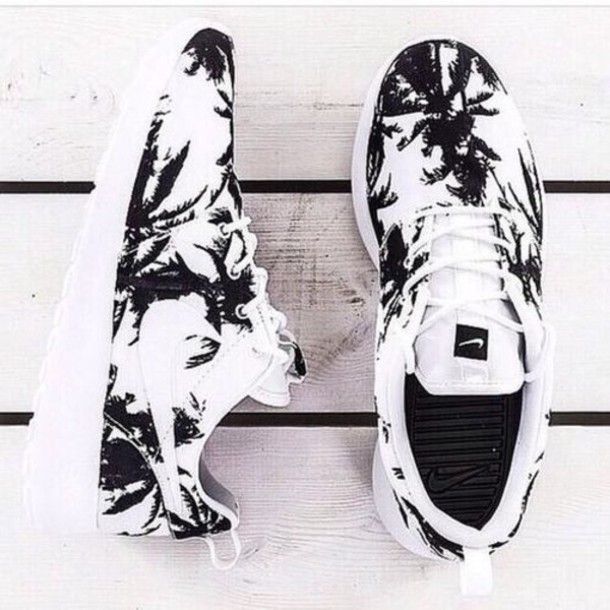 Black and white nike running shoes