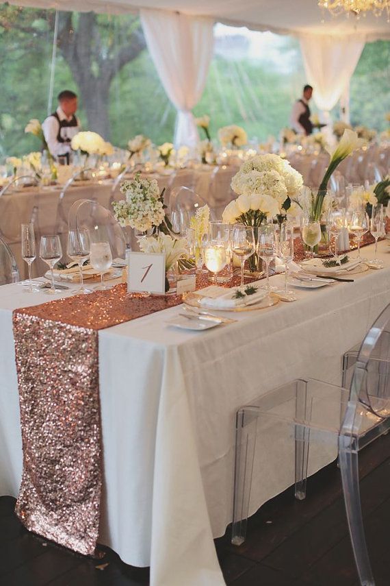 Blush Rose Gold Sequin Table Runner by CandyCrushEvents on Etsy