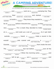 Fill in the Blanks Story: Camping Worksheet