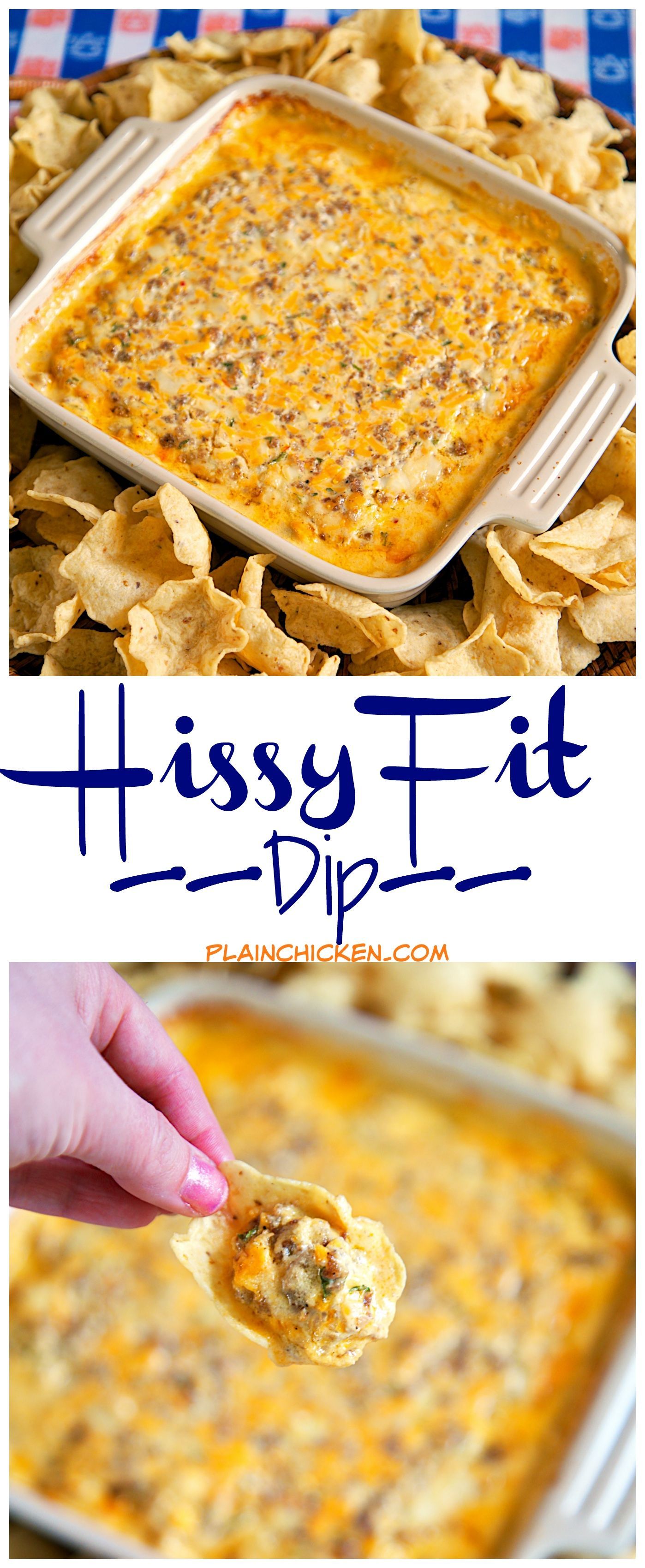Hissy Fit Dip Recipe – sausage, sour cream, Velveeta, muenster, onion and garlic powder, Worcestershire sauce and parsley – SO