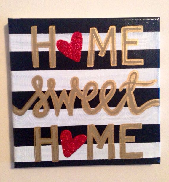 Home Sweet Home 8 x 8 red glitter canvas by KacisKreations on Etsy, $18.00