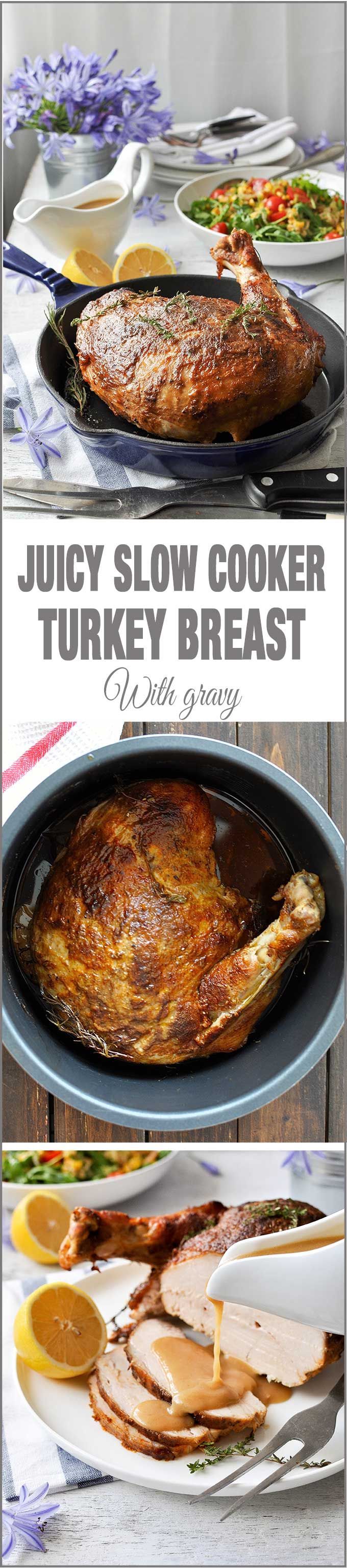 Juicy Slow Cooker Turkey – the no fail EASY way to make turkey breast that comes out juicy with a fabulous gravy!