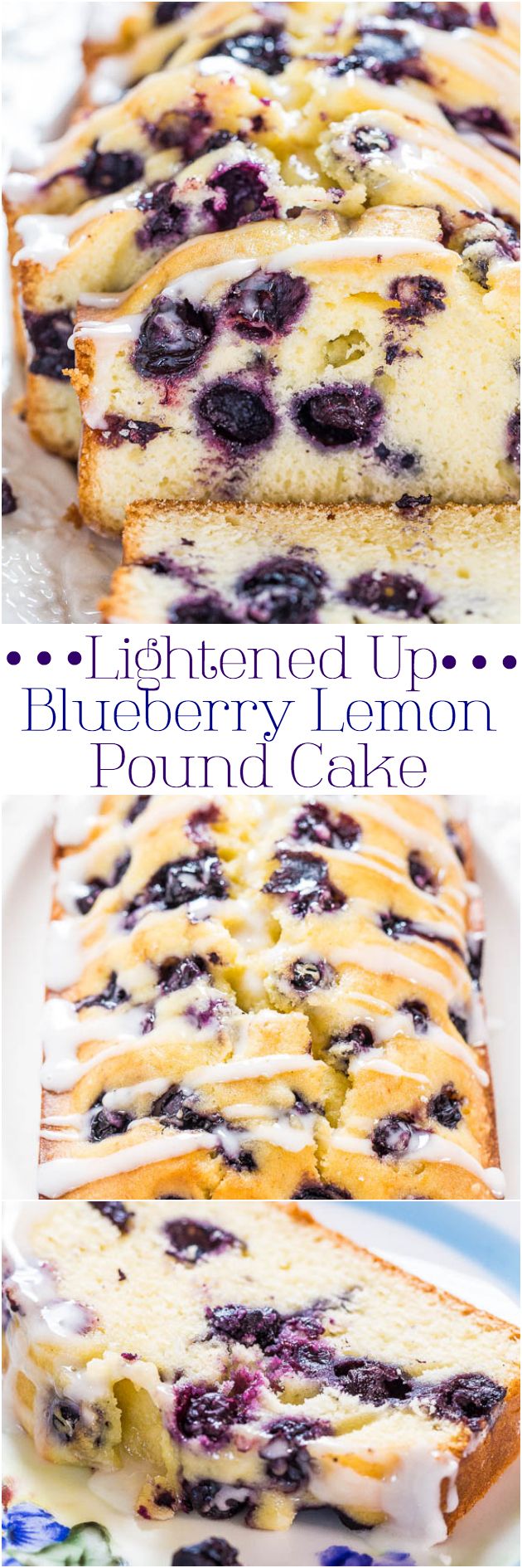 Lightened Up Blueberry Lemon Pound Cake – No BUTTER in this healthier cake with big juicy blueberries and refreshing lemon!! It’s