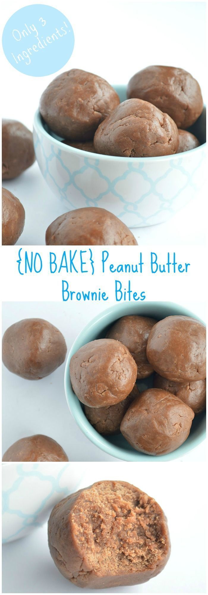 No Bake Peanut Butter Brownie Bites. Perfect combo of PB and chocolate! Only 3 ingredients, and ready in 5