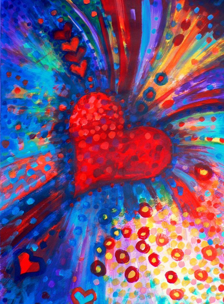 paintings of hearts | Opening the Heart Big, Bold, Colour Bursting Heart for Valentines Day!