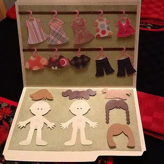 Paper doll sets. I love this idea for road trips, camping  rainy days!! Would also be a cute homemade gift … use Paper Doll