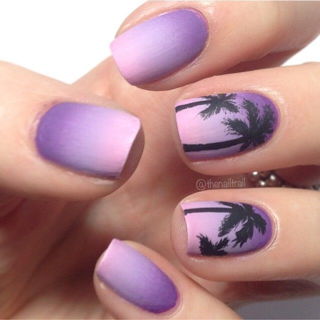 Purple Ombre Palm Tree Nails- Tropical – Great for the summer ~