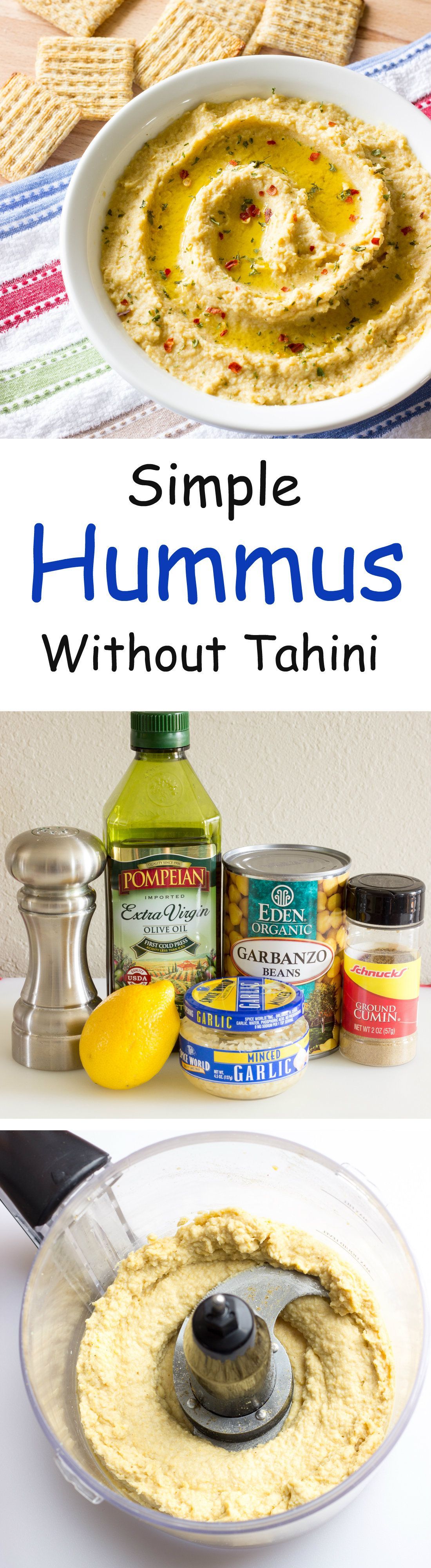 This simple hummus without tahini takes 5 minutes to prepare, uses common ingredients, and is so much cheaper than the packaged
