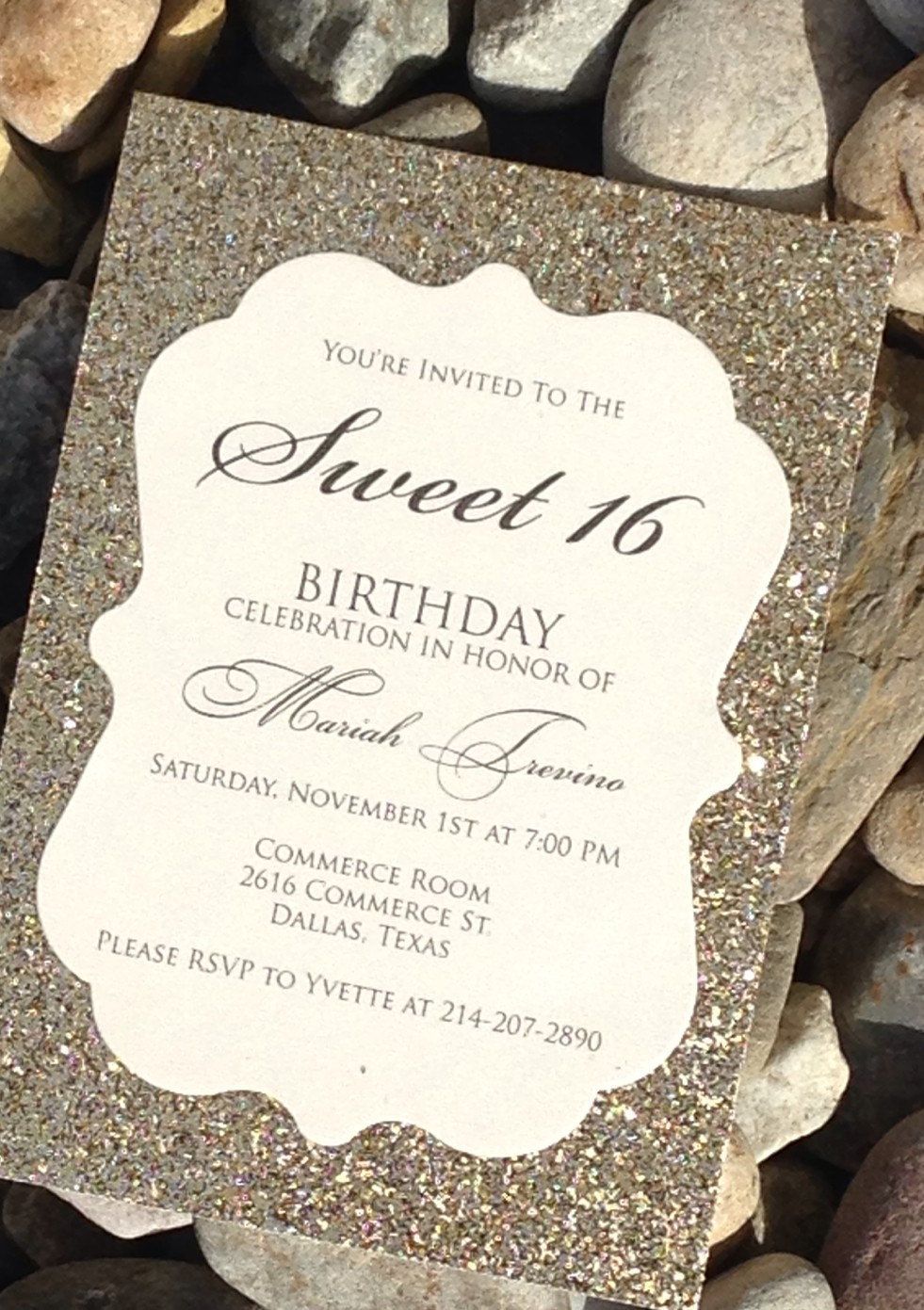 Dazzle your guests with this Gold Glitter invitation..bridal shower instead of sweet 16 of course