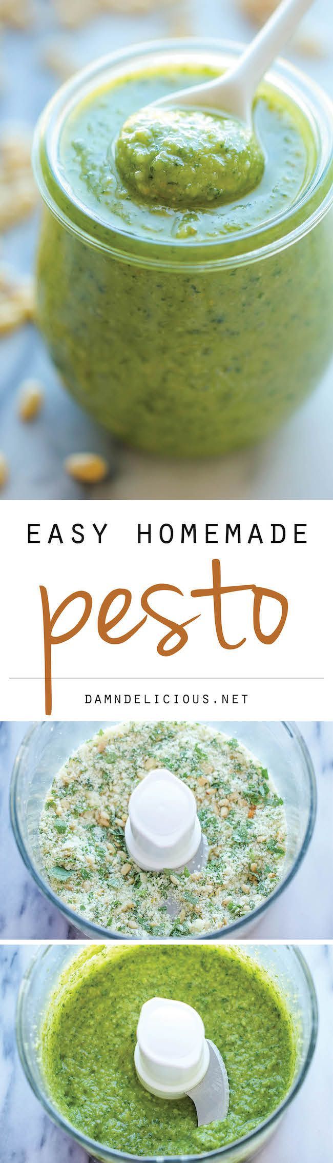 Easy Homemade Pesto – No need for store-bought pesto anymore. This recipe is so easy – made in 5 min with only 5 ingredients!