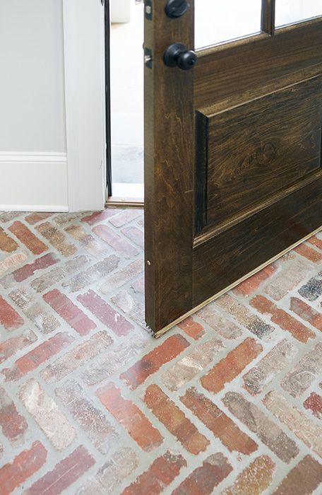 Herringbone brick paver flooring! Hubby wanted a rustic brick floor for the kitchen cooking area! I think