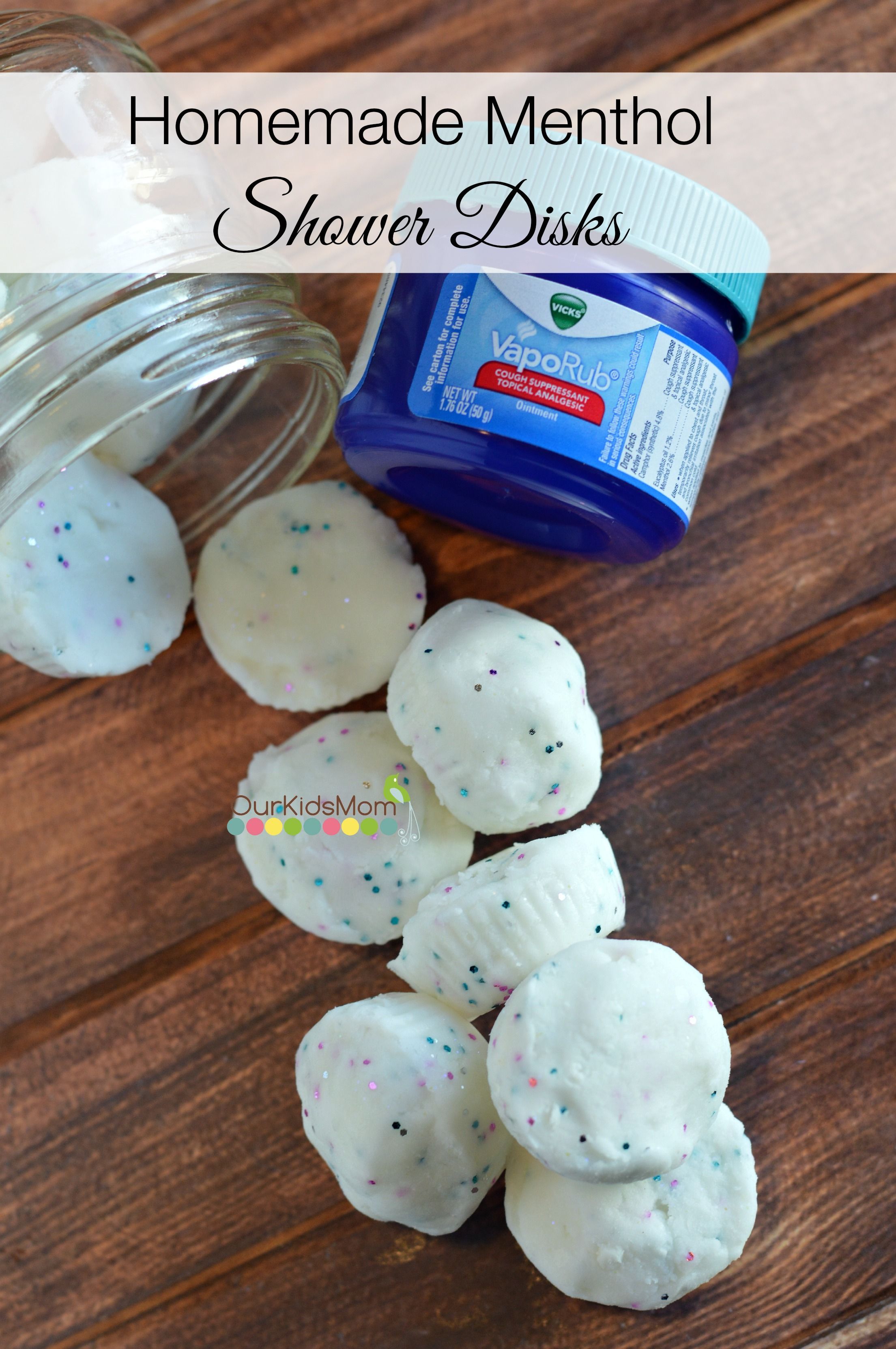 Homemade Vicks Shower Disks. Pop one in your shower for a slow menthol release that helps stuffy noses and