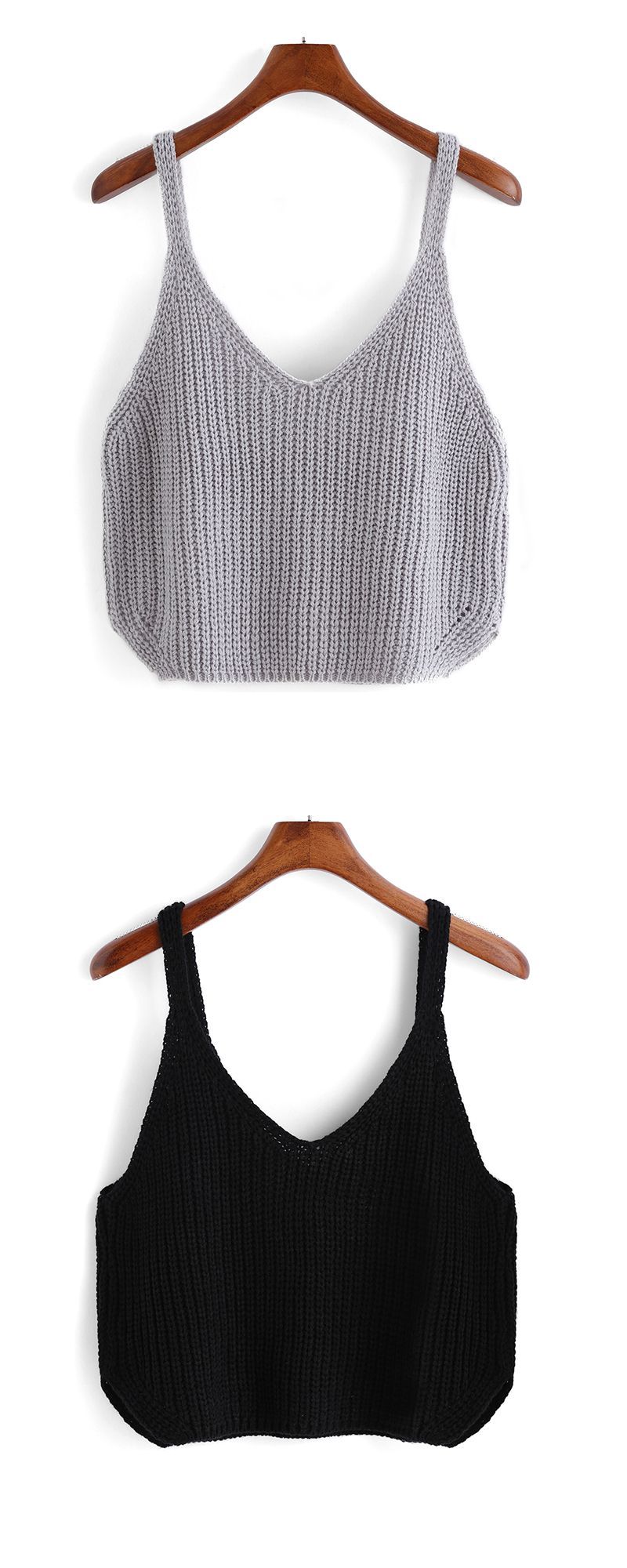 How to live this coming hot days. Must-have in your wardrobe-Grey Spaghetti Strap Knit Cami Top,Click for