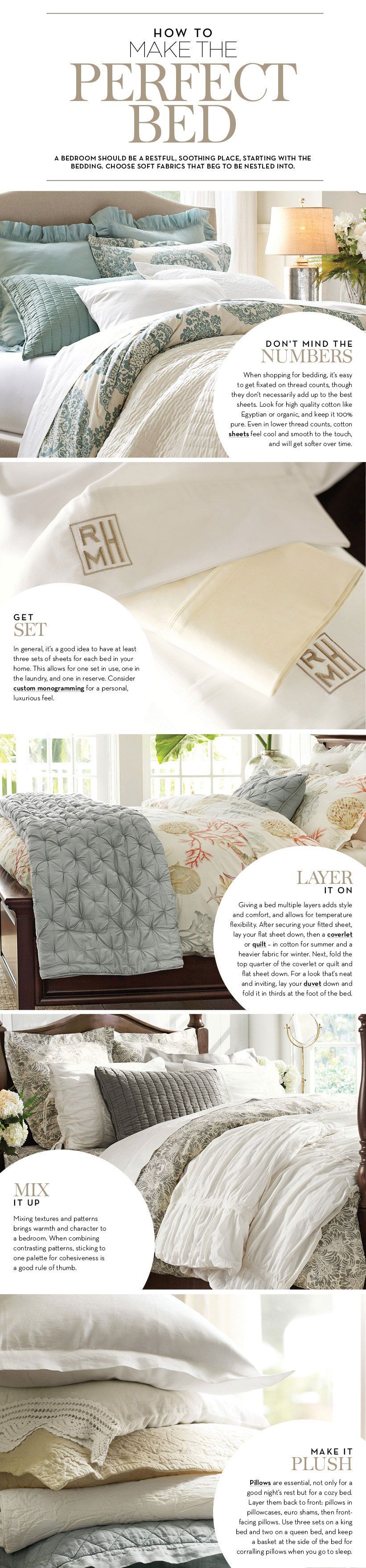 How to Make the Perfect Bed | Pottery Barn.  Tip: it’s a good idea to have 3 sets of sheets for every bed