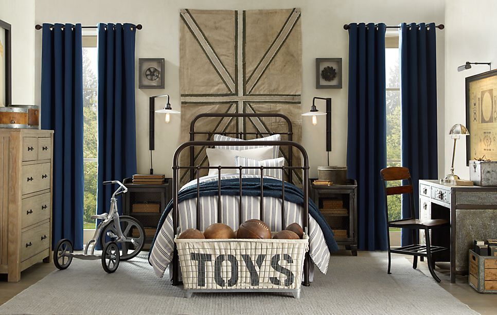 One day when No. 2 has his own room, love the masculine feel to this room and the giant Union Jack.