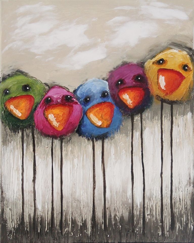 Original acrylic canvas painting whimsical bird richly textured bright colorful #Modernism