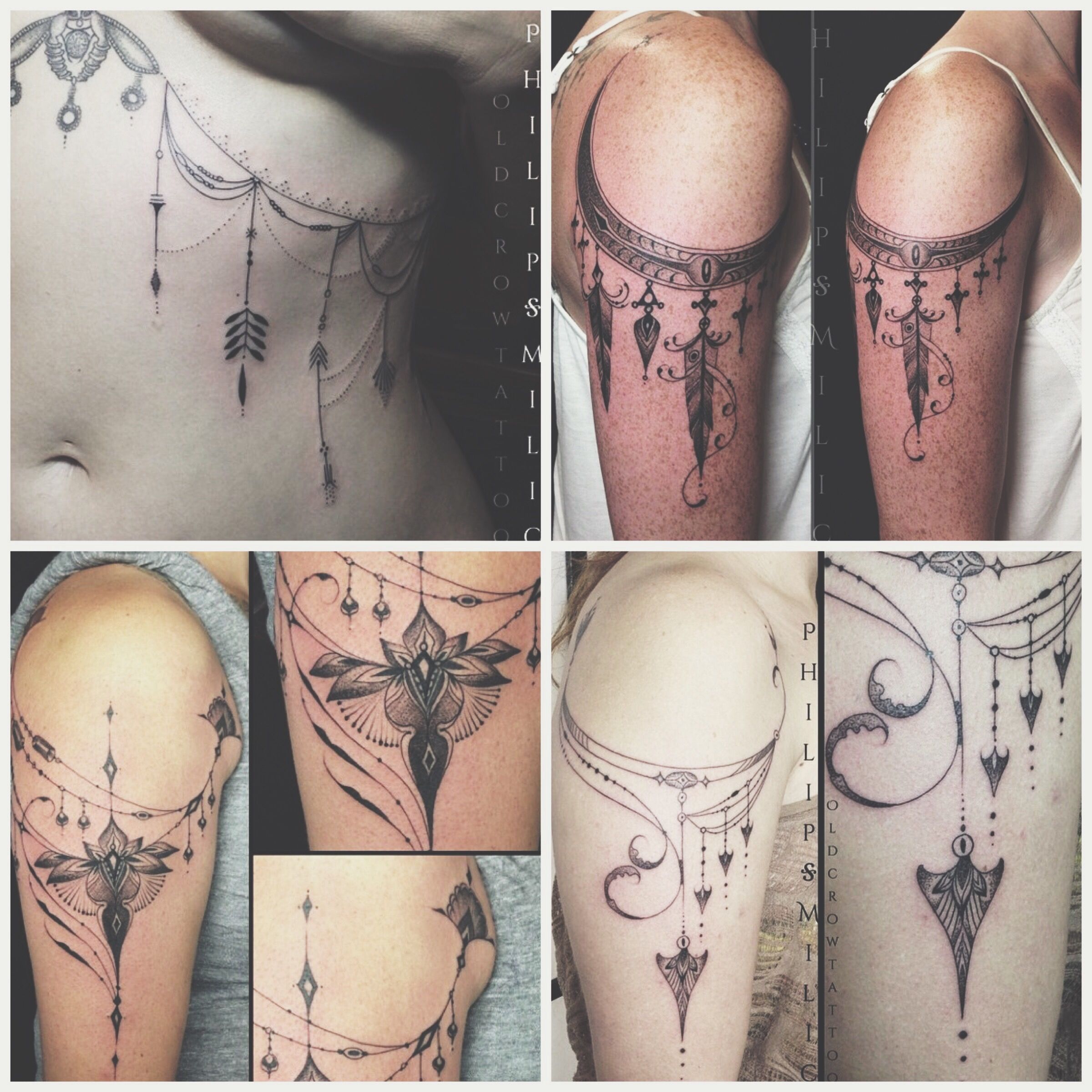 Philip Milic tattoos | top left corner… LOVE the draped chain part. style, draping, everything.