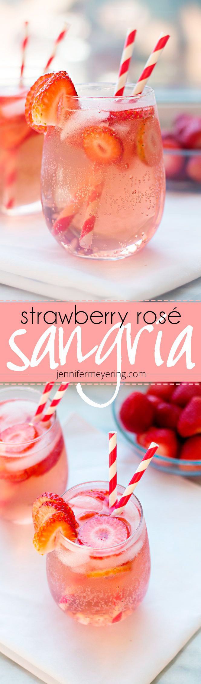 Refreshing Summer Signature Coktail Idea – Strawberry Rosé Sangria {JenniferMeyering.com}