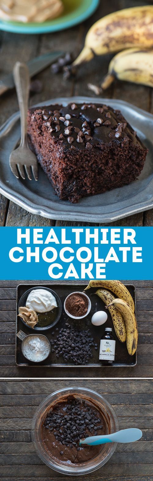 This healthier chocolate cake tastes like a double chocolate chip banana muffin! No sugar, butter or oil b