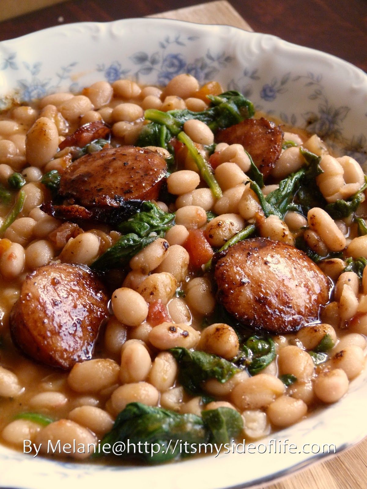 White Beans with Spinach & Sausage.  Making this tonight using Kale instead of Spinach.  Sounds like such