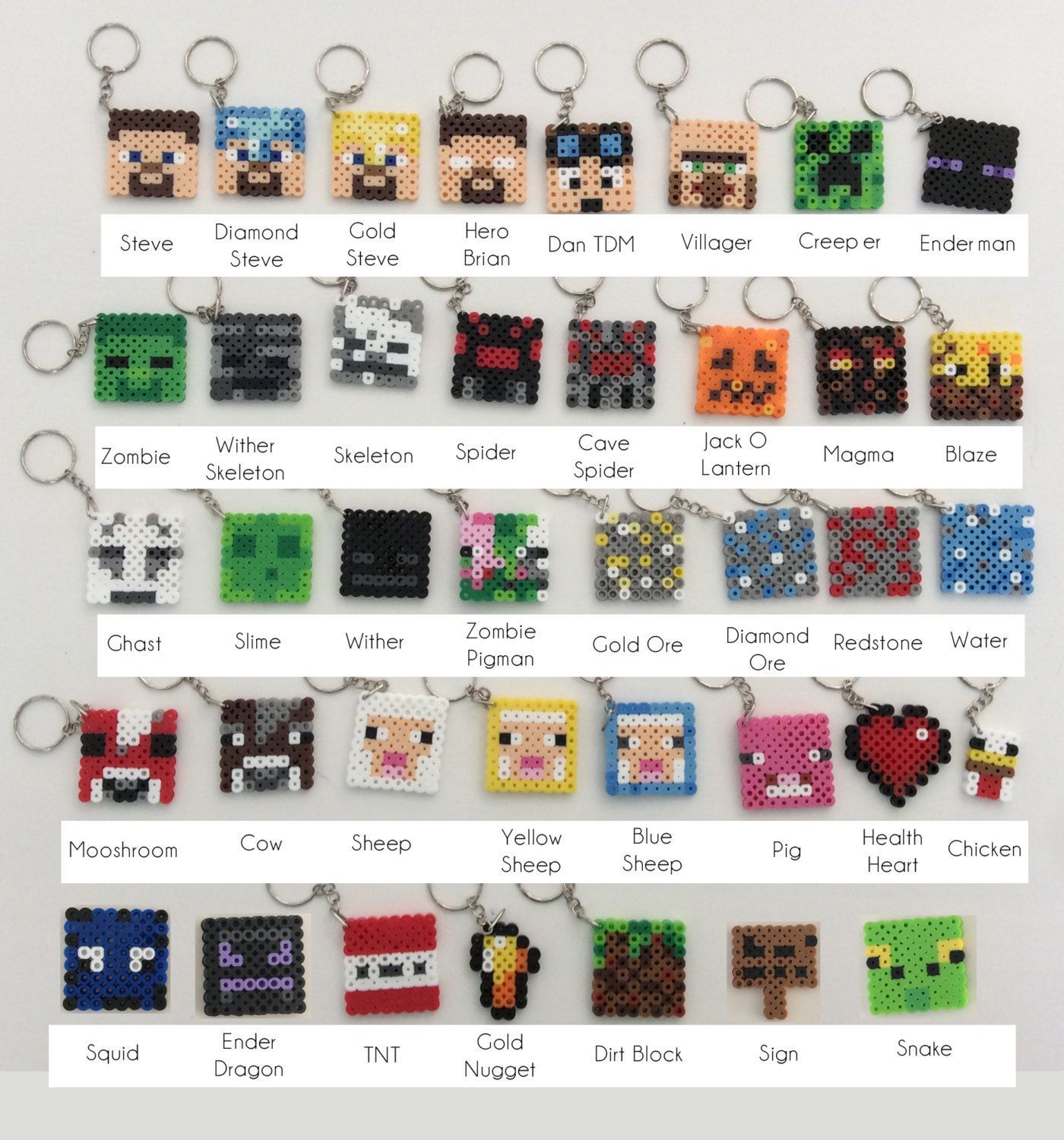 40 x Minecraft Inspired Keychains Perler Beads by NinjaMonkeys