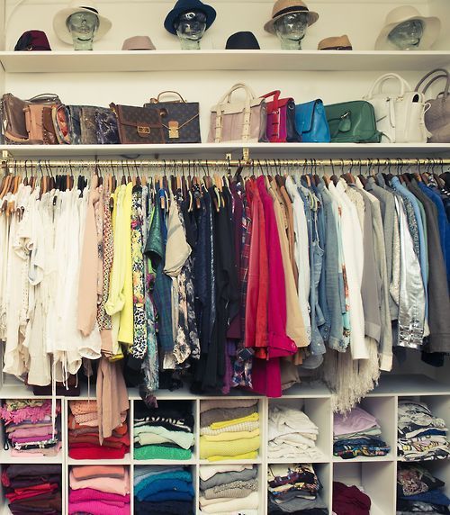 A good visual for a kids closet, put a low shelving unit below and the hanging area low enough for kids to