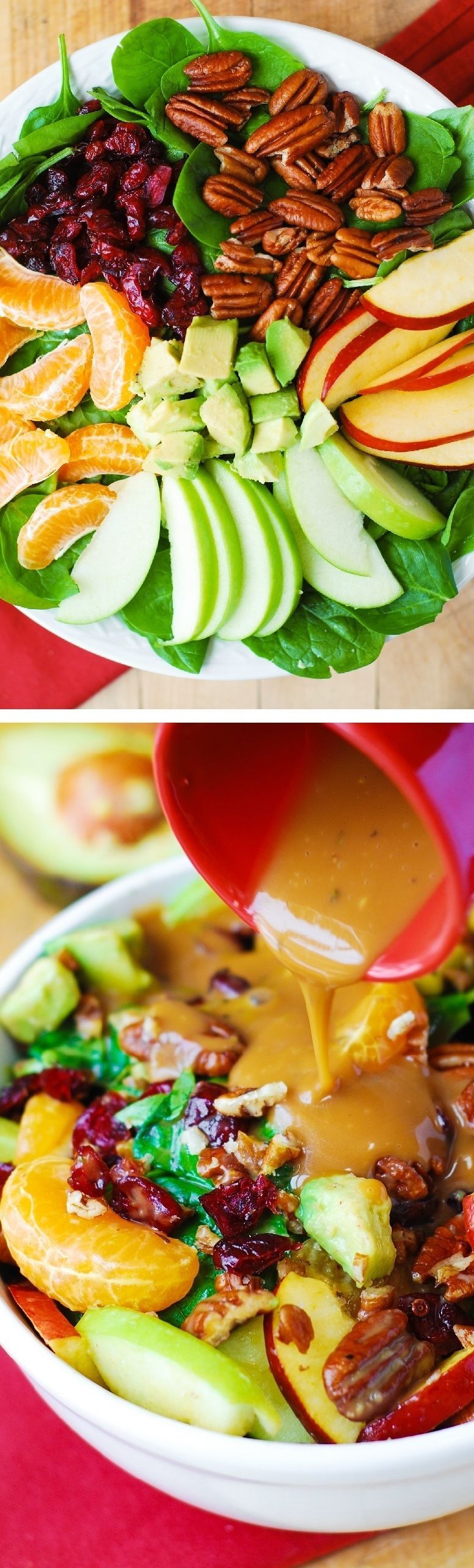 Apple Cranberry Spinach Salad with Pecans, Avocados and Balsamic Vinaigrette