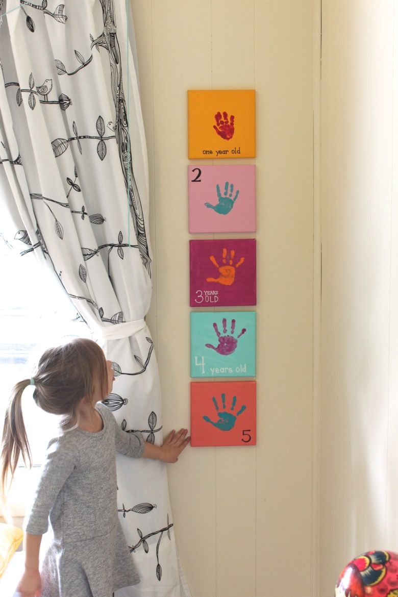 Awwww, these are in her bedroom – showing how big her hand was each year.   This is awesome.  Can add heig