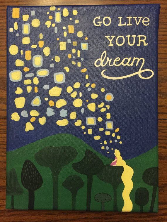 Disney’s Tangled “Live Your Dream” Quote Acrylic Painted 9×12 Canvas
