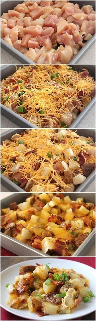 Easy Baked Potato And Chicken Casserole. LOADED With Chicken Breast Crispy Smashed Potatoes. I Topped With